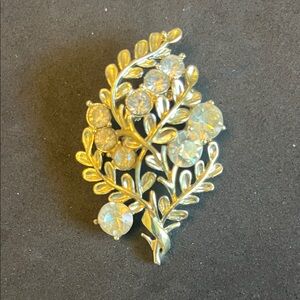 Silver Floral Brooch with Clear Gemstones